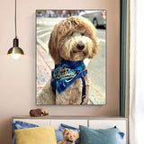 tableau chien ruban bleu