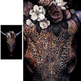 tableau tête de buffle fleuri