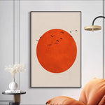 tableau dessin lune orange et arbre