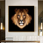 tableau visage lion fond noir