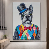 Tableau chien veste colorée
