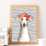 tableau chien bonnet rouge