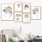 tableau fleurs et femme trait dessin