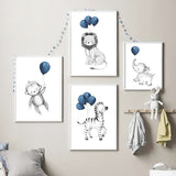 Cartoon Balloon Animal Lion Monkey Elephant Nordic Posters 