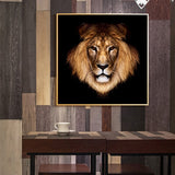 tableau visage lion fond noir