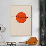 tableau dessin lune orange et arbre