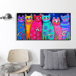 tableau peinture plusieurs chats de couleurs