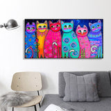 tableau peinture plusieurs chats de couleurs