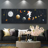 tableau astronaute et planètes abstraites