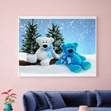 tableau peluche ours bleue et une blanche