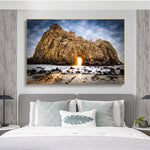 tableau grand rocher sur la plage