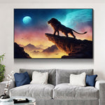 tableau lion avec un ciel magique