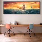 tableau peinture bateaux et coucher de soleil