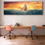 tableau peinture bateaux et coucher de soleil