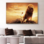 tableau lion africain ciel orange