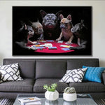 Tableau chien table jeu de carte