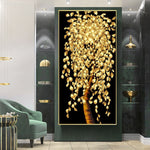 tableau arbre feuille en or