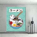 Japanese Ramen Sushi Cute Animals Asian Food Posters Canvas 
