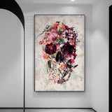 tableau skull avec des fleurs