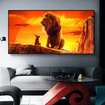 tableau affiche deux lions coucher de soleil