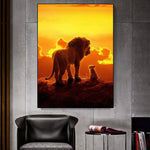 tableau moderne à l’huile lion coucher de soleil