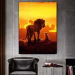 tableau moderne deux lions ciel orangé