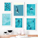 Blue Whale Shark Diver Sail Manta Rays Surf Sea Wall Art 