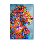 tableau moderne lion multicolore