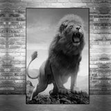 tableau lion 1 pièce Rugissement noir et blanc