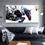 Cadre peinture cheval noir et cheval blanc