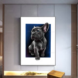 tableau bulldog fond bleu