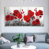 tableau photo fleurs rouges en noir et blanc