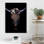 tableau tête de buffle fleuri