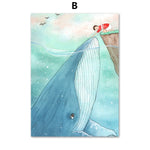 Whale Narwhal Girl Boy Ocean World Nursery Wall Art Canvas 