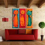 tableau peinture plusieurs chats rigolos