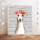 tableau chien bonnet rouge