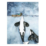 Nordic Watercolor Whale Seascape Canvas Painting Wall Art 