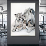 cadre lion 1 pièce Famille lions blancs 