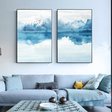 tableau peinture brume et montagne