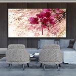 tableau peinture abstraite fleur rose