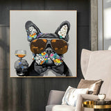 tableau graffiti bulldog et lunette