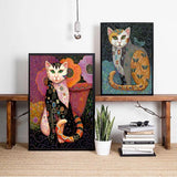 tableau peinture chat bougeoirs