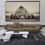 tableau photo d’un ours en noir et blanc