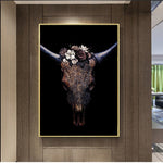 tableau tête de buffle fleuri