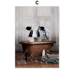 tableau baignoire vache blanche et noire