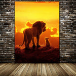 tableau moderne deux lions ciel orangé