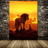 tableau moderne deux lions ciel orangé