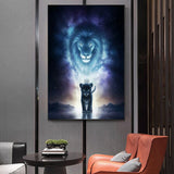 tableau visage abstrait lion dans le ciel