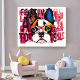 tableau chien mignon pop art rose