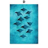 Blue Whale Shark Diver Sail Manta Rays Surf Sea Wall Art 